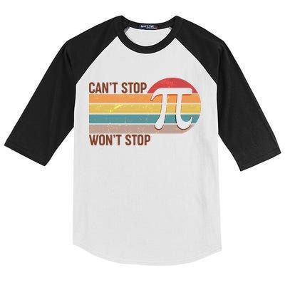 Retro Vintage Pi Day 314 Can't Stop Won't Stop Kids Colorblock Raglan Jersey