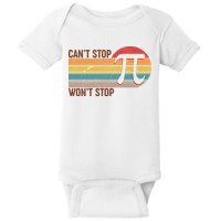 Retro Vintage Pi Day 314 Can't Stop Won't Stop Baby Bodysuit