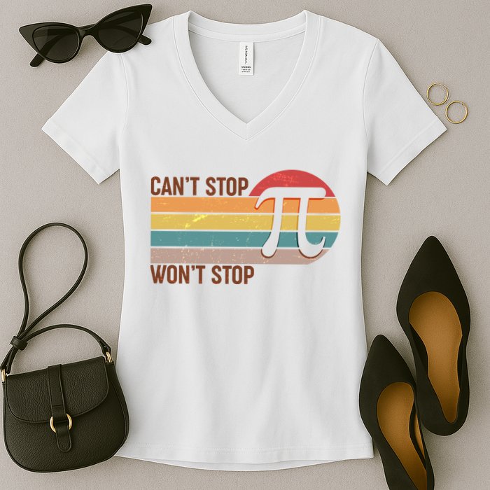 Retro Vintage Pi Day 314 Can't Stop Won't Stop Women's V-Neck T-Shirt