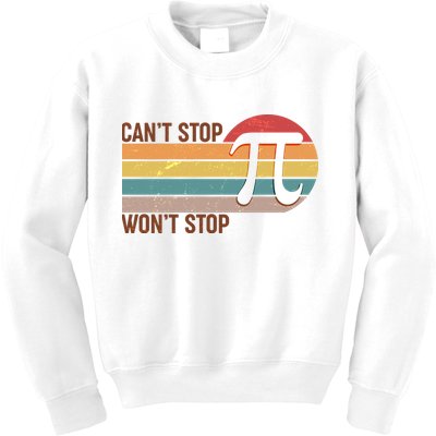 Retro Vintage Pi Day 314 Can't Stop Won't Stop Kids Sweatshirt