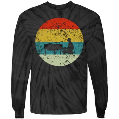 Retro Vintage Piano Player Tie-Dye Long Sleeve Shirt