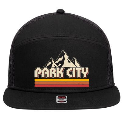 Retro Vintage Park City Utah Mountain Logo 7 Panel Mesh Trucker Snapback Hat