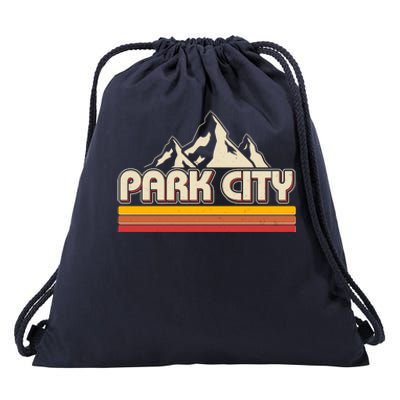 Retro Vintage Park City Utah Mountain Logo Drawstring Bag