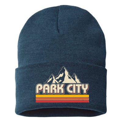 Retro Vintage Park City Utah Mountain Logo Sustainable Knit Beanie