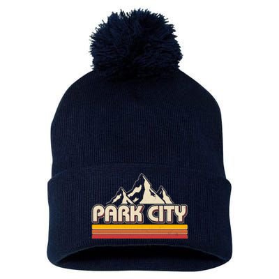 Retro Vintage Park City Utah Mountain Logo Pom Pom 12in Knit Beanie