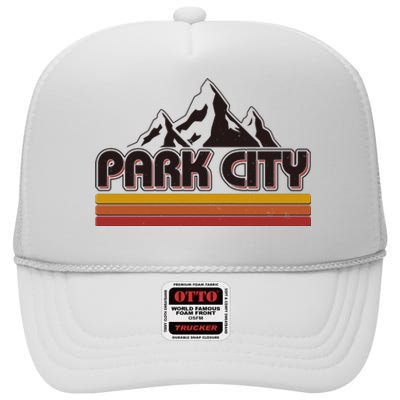 Retro Vintage Park City Utah Mountain Logo High Crown Mesh Back Trucker Hat