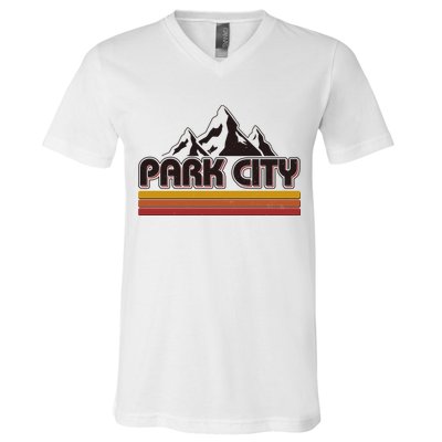 Retro Vintage Park City Utah Mountain Logo V-Neck T-Shirt