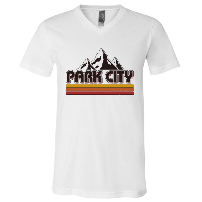 Retro Vintage Park City Utah Mountain Logo V-Neck T-Shirt