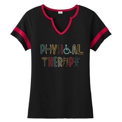 Retro Vintage Physical Therapy Funny Physical Therapist Ladies Halftime Notch Neck Tee