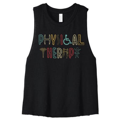 Retro Vintage Physical Therapy Funny Physical Therapist Women's Racerback Cropped Tank