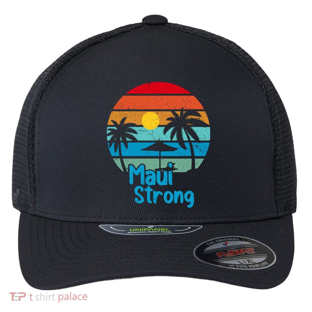 Retro Vintage Pray For Maui Hawaii Strong Wildfire Gift Flexfit Unipanel Trucker Cap