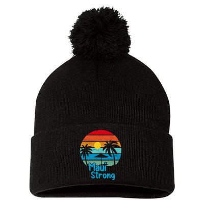 Retro Vintage Pray For Maui Hawaii Strong Wildfire Gift Pom Pom 12in Knit Beanie