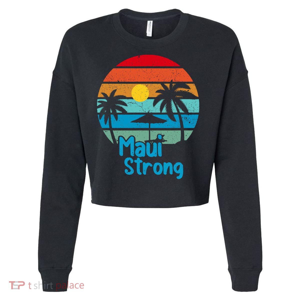 Retro Vintage Pray For Maui Hawaii Strong Wildfire Gift Cropped Pullover Crew