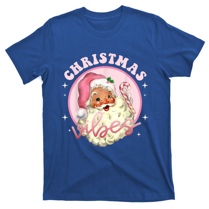 Retro Vintage Pink Santa Claus Funny Pink Christmas Vibes Funny Gift T-Shirt