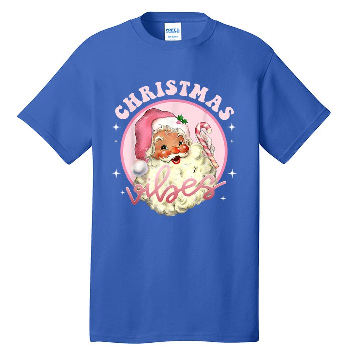 Retro Vintage Pink Santa Claus Funny Pink Christmas Vibes Funny Gift Tall T-Shirt