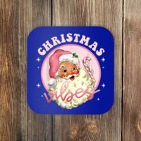 Retro Vintage Pink Santa Claus Funny Pink Christmas Vibes Funny Gift Coaster