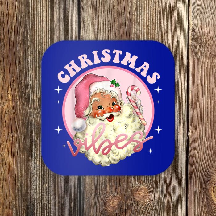 Retro Vintage Pink Santa Claus Funny Pink Christmas Vibes Funny Gift Coaster