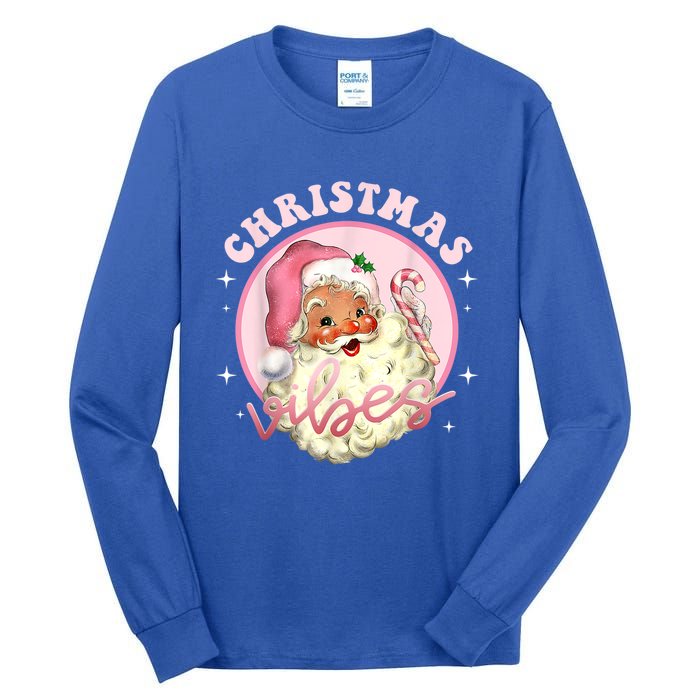 Retro Vintage Pink Santa Claus Funny Pink Christmas Vibes Funny Gift Tall Long Sleeve T-Shirt