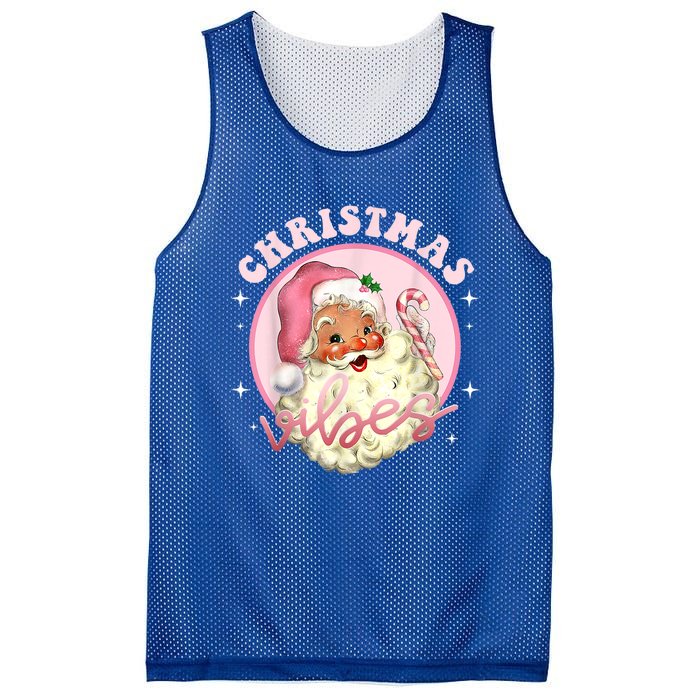 Retro Vintage Pink Santa Claus Funny Pink Christmas Vibes Funny Gift Mesh Reversible Basketball Jersey Tank