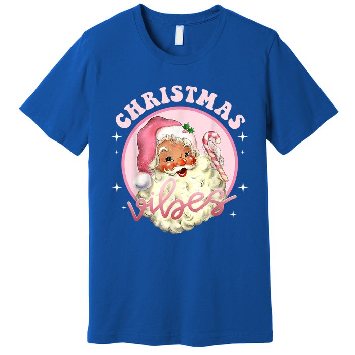 Retro Vintage Pink Santa Claus Funny Pink Christmas Vibes Funny Gift Premium T-Shirt