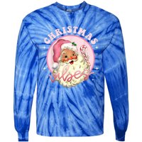 Retro Vintage Pink Santa Claus Funny Pink Christmas Vibes Funny Gift Tie-Dye Long Sleeve Shirt