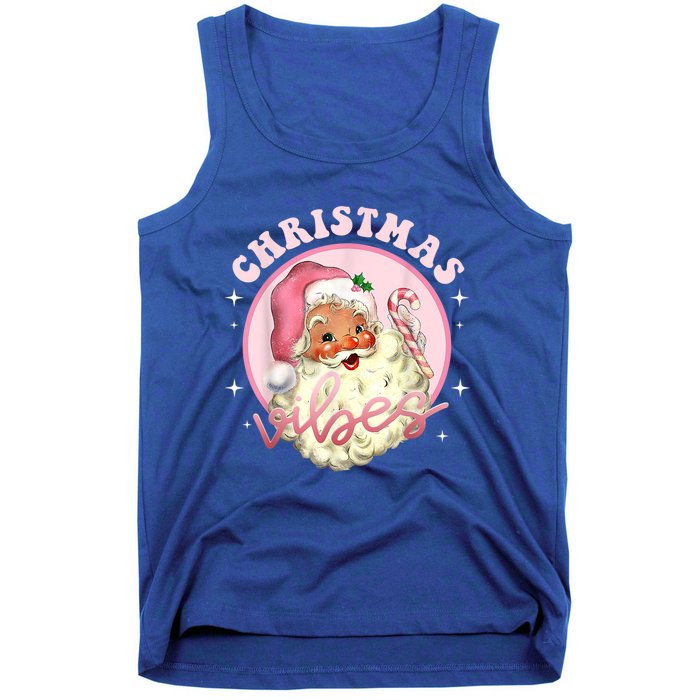 Retro Vintage Pink Santa Claus Funny Pink Christmas Vibes Funny Gift Tank Top