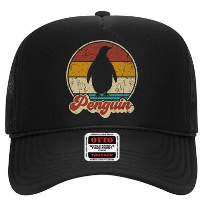 Retro Vintage Penguin Funny Penguin Lover High Crown Mesh Back Trucker Hat