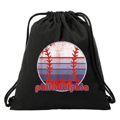 Retro Vintage Philly Baseball Skyline Cool Philadelphia Drawstring Bag