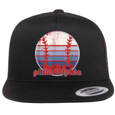 Retro Vintage Philly Baseball Skyline Cool Philadelphia Flat Bill Trucker Hat