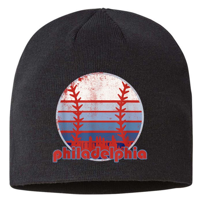 Retro Vintage Philly Baseball Skyline Cool Philadelphia Sustainable Beanie