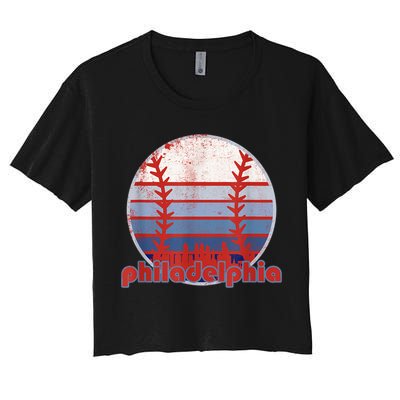 Retro Vintage Philly Baseball Skyline Cool Philadelphia Women's Crop Top Tee