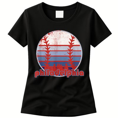Retro Vintage Philly Baseball Skyline Cool Philadelphia Womens T-Shirt