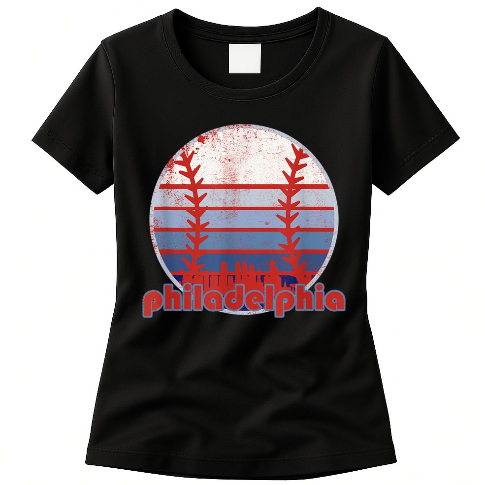Retro Vintage Philly Baseball Skyline Cool Philadelphia Womens T-Shirt