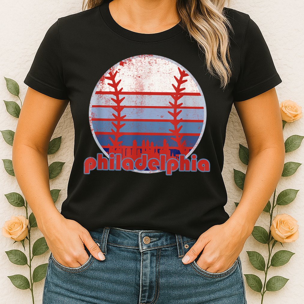 Retro Vintage Philly Baseball Skyline Cool Philadelphia Womens T-Shirt