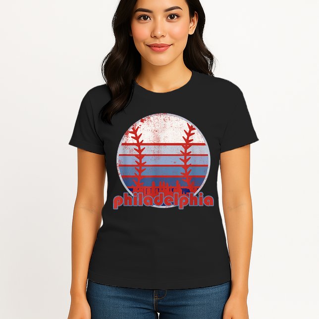 Retro Vintage Philly Baseball Skyline Cool Philadelphia Womens T-Shirt