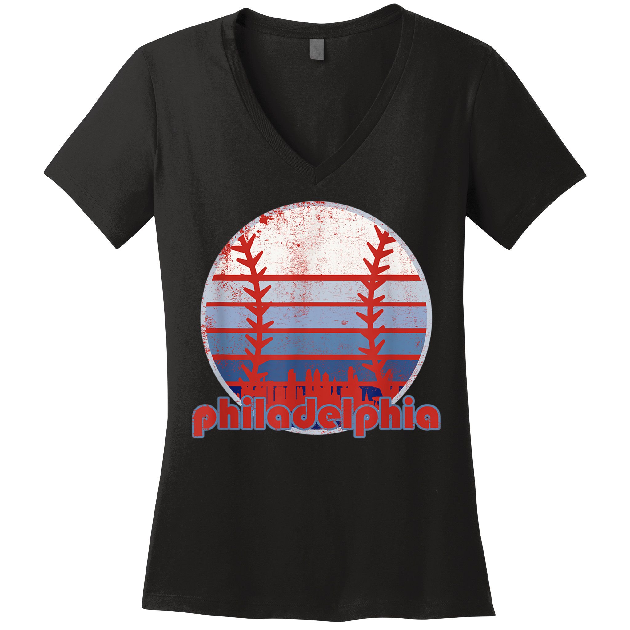 Retro Vintage Philly Baseball Skyline Cool Philadelphia Women's V-Neck T-Shirt
