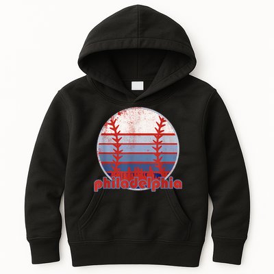 Retro Vintage Philly Baseball Skyline Cool Philadelphia Kids Hoodie