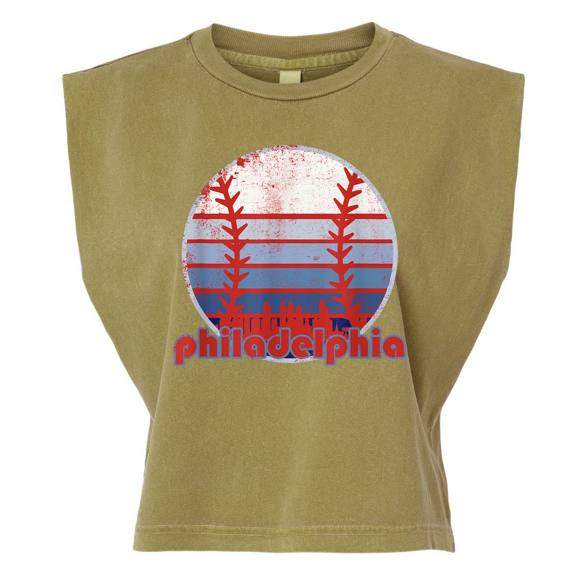 Retro Vintage Philly Baseball Skyline Cool Philadelphia Garment-Dyed Women's Muscle Tee