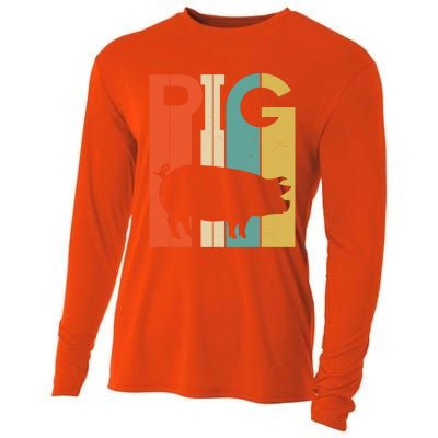 Retro Vintage Pig Silhouette Pig Lover Pig Owner Meaningful Gift Cooling Performance Long Sleeve Crew