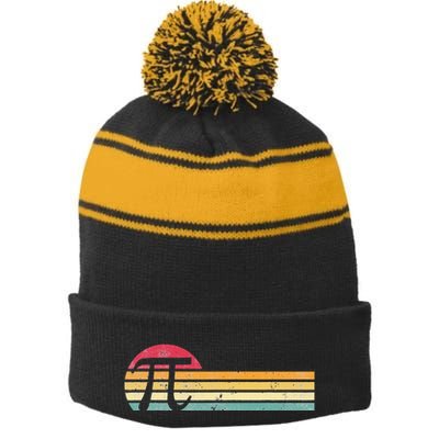Retro Vintage Pi Day 3.14 Funny Math Nerd Stripe Pom Pom Beanie