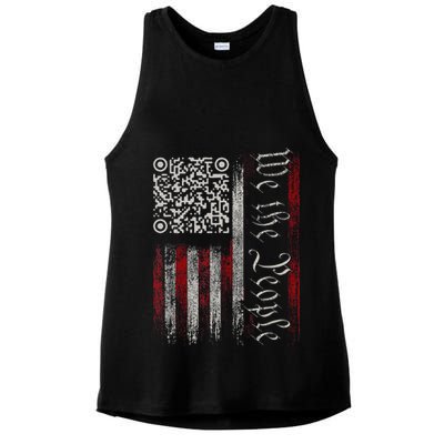 Retro Vintage Qr American Flag Funny Trump Dance Code Ladies PosiCharge Tri-Blend Wicking Tank
