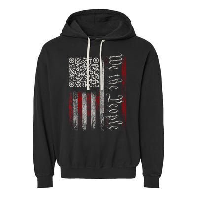 Retro Vintage Qr American Flag Funny Trump Dance Code Garment-Dyed Fleece Hoodie