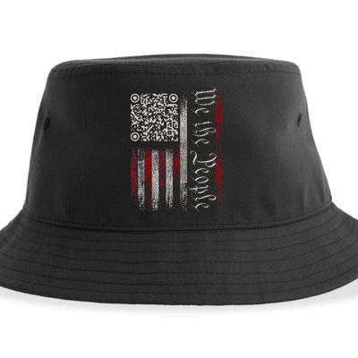 Retro Vintage Qr American Flag Funny Trump Dance Code Sustainable Bucket Hat