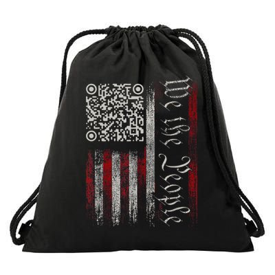 Retro Vintage Qr American Flag Funny Trump Dance Code Drawstring Bag