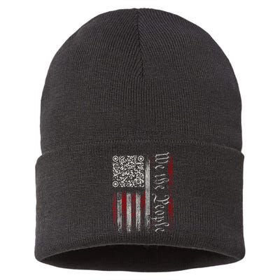 Retro Vintage Qr American Flag Funny Trump Dance Code Sustainable Knit Beanie