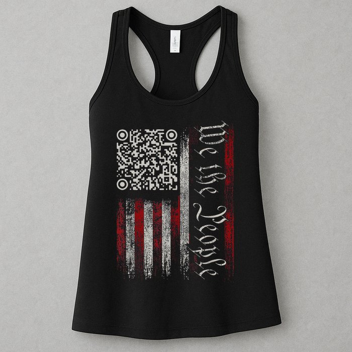 Retro Vintage Qr American Flag Funny Trump Dance Code Womens Tank Top