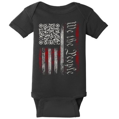 Retro Vintage Qr American Flag Funny Trump Dance Code Baby Bodysuit