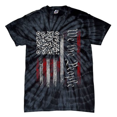 Retro Vintage Qr American Flag Funny Trump Dance Code Tie-Dye T-Shirt