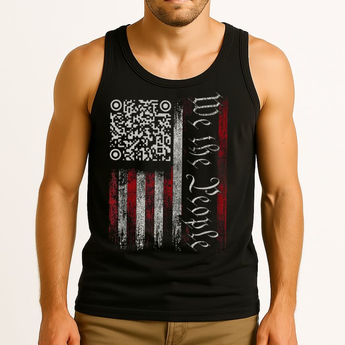 Retro Vintage Qr American Flag Funny Trump Dance Code Tank Top