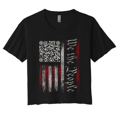 Retro Vintage Qr American Flag Funny Trump Dance Code Crop Top
